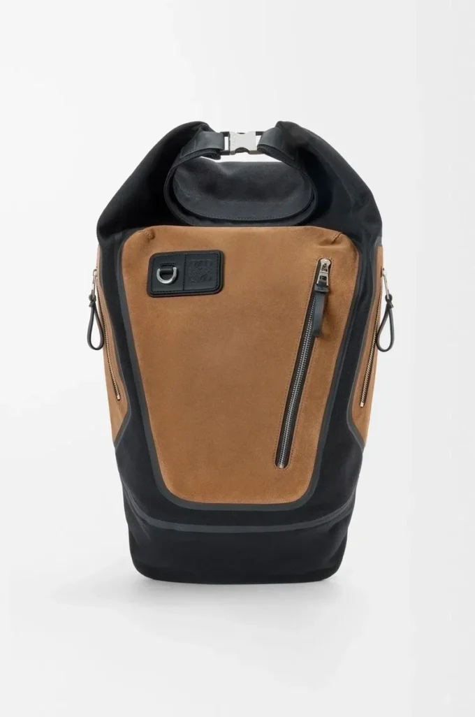 Flex roll-top backpack in canvas and suede Black/Dark Gold Flex roll-top backpack in canvas and suede Black/Dark Gold
