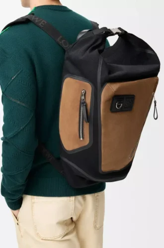 Flex roll-top backpack in canvas and suede Black/Dark Gold
