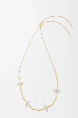 Flor necklace in sterling silver and enamel Gold/White