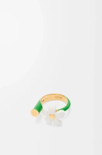 Flor ring in sterling silver and enamel Gold/White