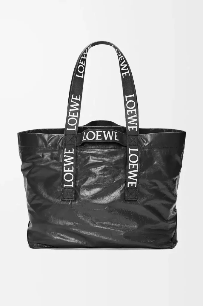 Fold shopper in paper calfskin Black