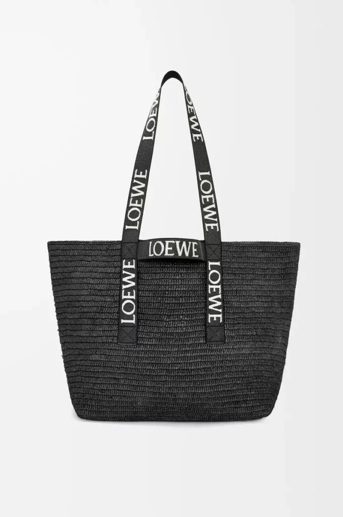 Fold Shopper in raffia Black