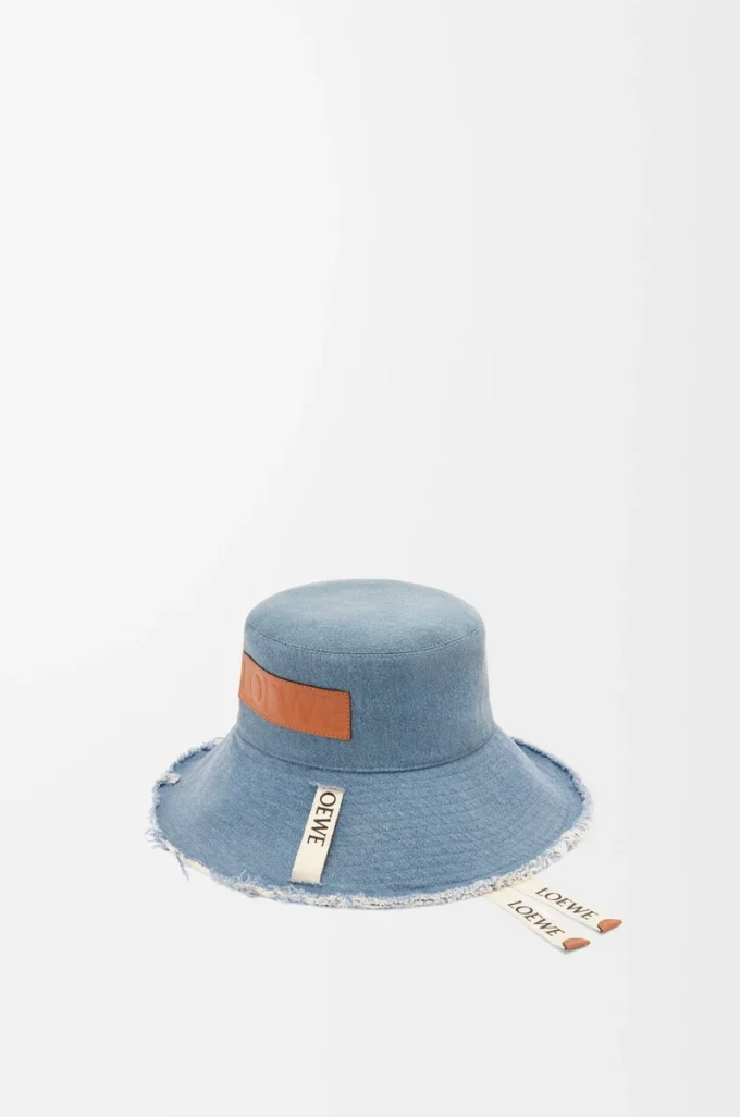 Frayed fisherman hat in denim and calfskin Blue Denim Frayed fisherman hat in denim and calfskin Blue Denim
