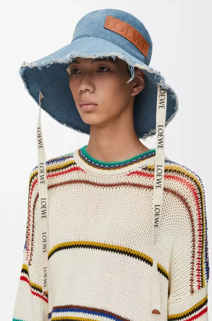 Frayed fisherman hat in denim and calfskin Blue Denim Frayed fisherman hat in denim and calfskin Blue Denim
