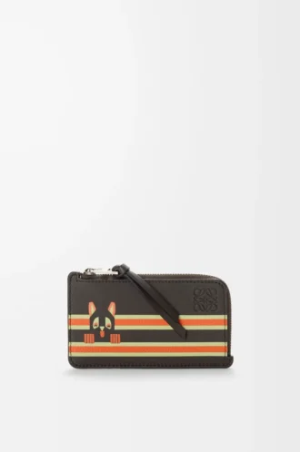 Futurist Cat coin cardholder in classic calfskin Dark Taupe/Orange