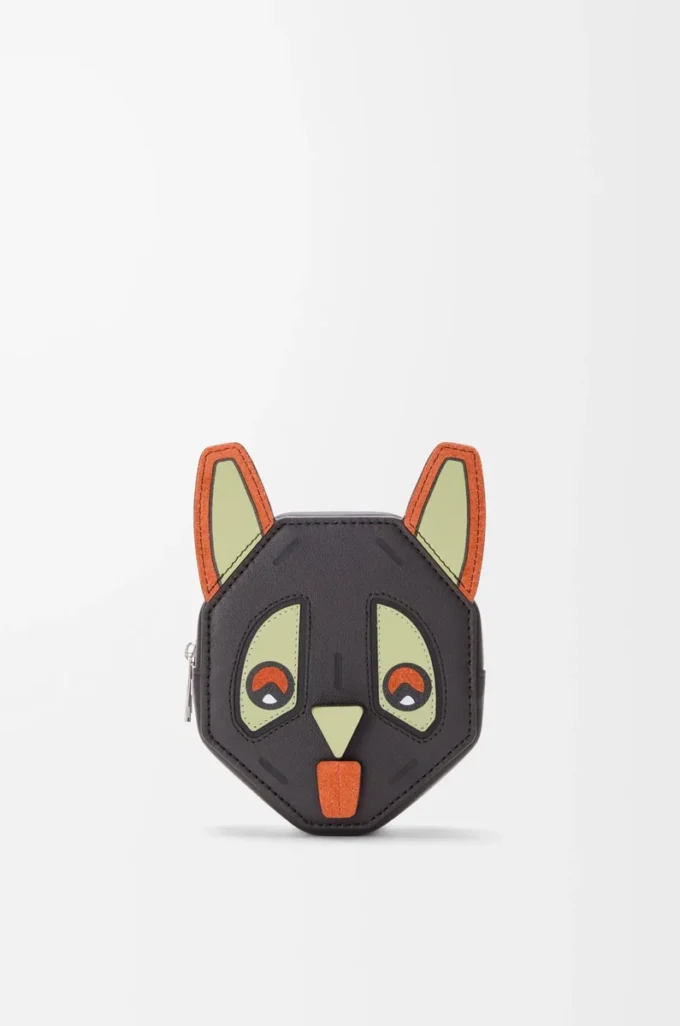 Futurist Cat coincase in classic calfskin Charcoal Futurist Cat coincase in classic calfskin Charcoal