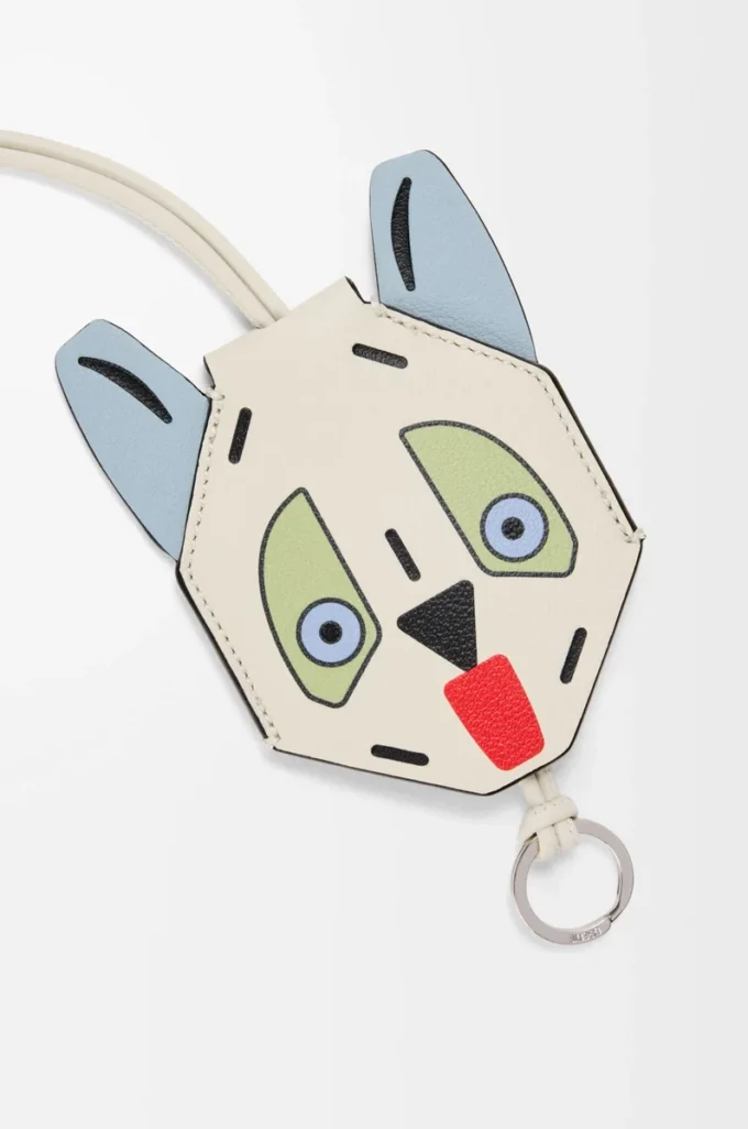 Futurist Cat keyfob in calfskin White/Blue Futurist Cat keyfob in calfskin White/Blue