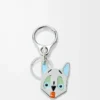 Futurist Cat keyring Silver/Multicolor