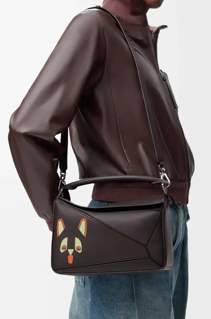 Futurist Cat small Puzzle bag in classic calfskin Dark Taupe
