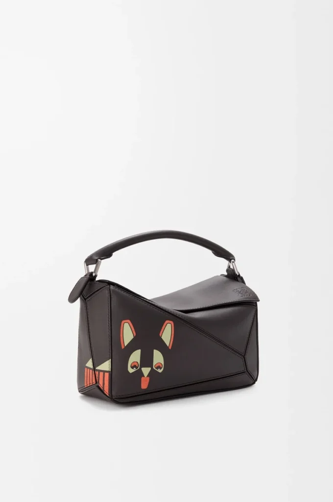 Futurist Cat small Puzzle bag in classic calfskin Dark Taupe