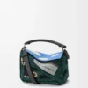Futurist Cat small Puzzle bag in embroidered knit and classic calfskin Multicolor Green