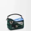 Futurist Cat small Puzzle bag in embroidered knit and classic calfskin Multicolor Green