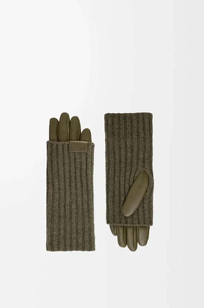 Gloves in cashmere and nappa lambskin Dark Khaki
