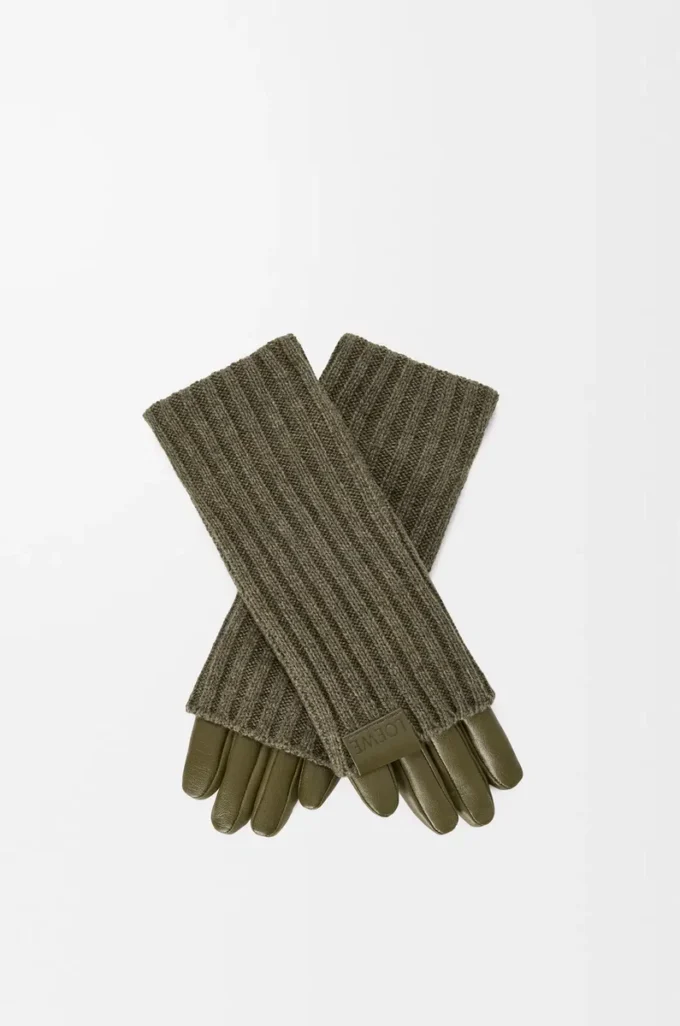 Gloves in cashmere and nappa lambskin Dark Khaki