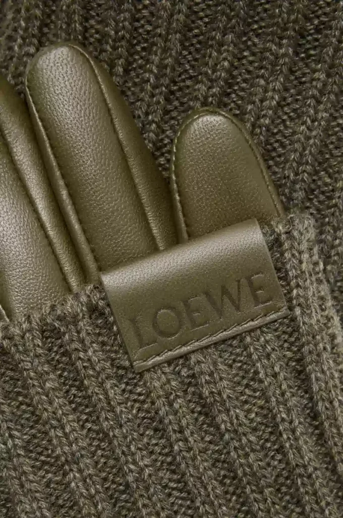 Gloves in cashmere and nappa lambskin Dark Khaki