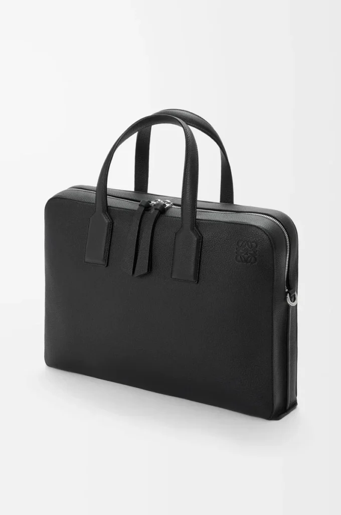 Goya thin briefcase in soft grained calfskin Black