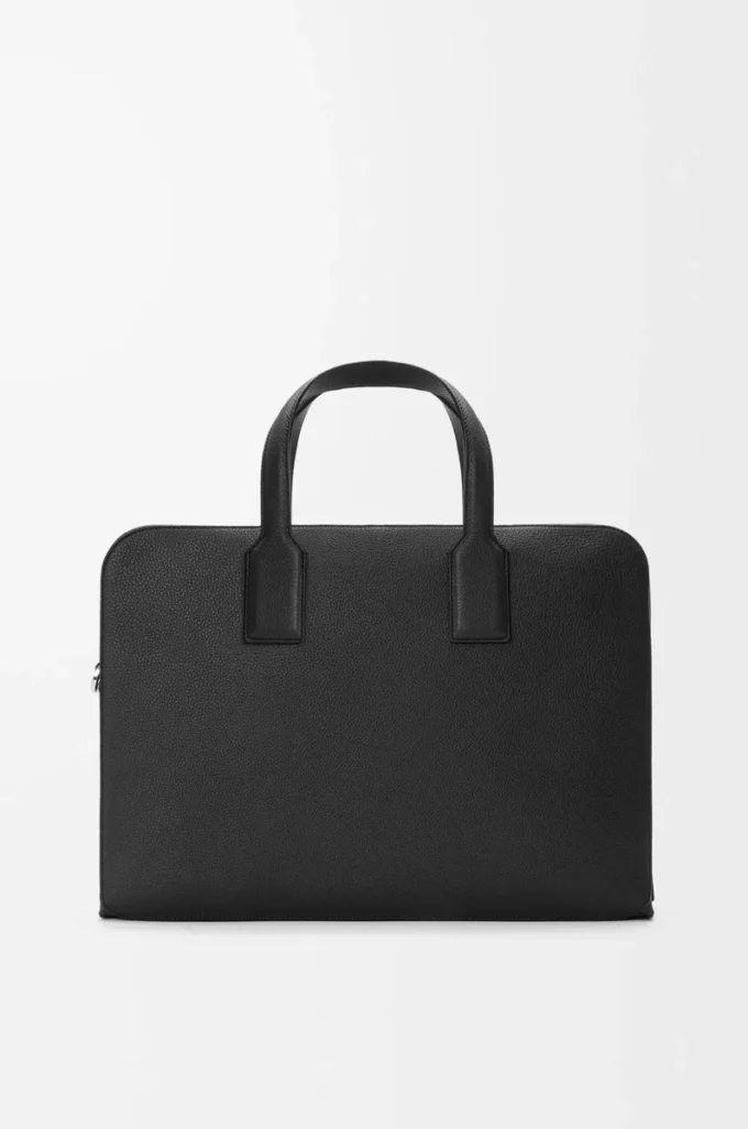Goya thin briefcase in soft grained calfskin Black