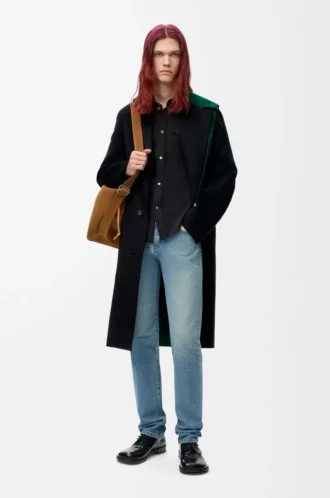 Hooded coat in wool and cashmere Black/Green