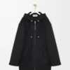 Hooded coat in wool Black
