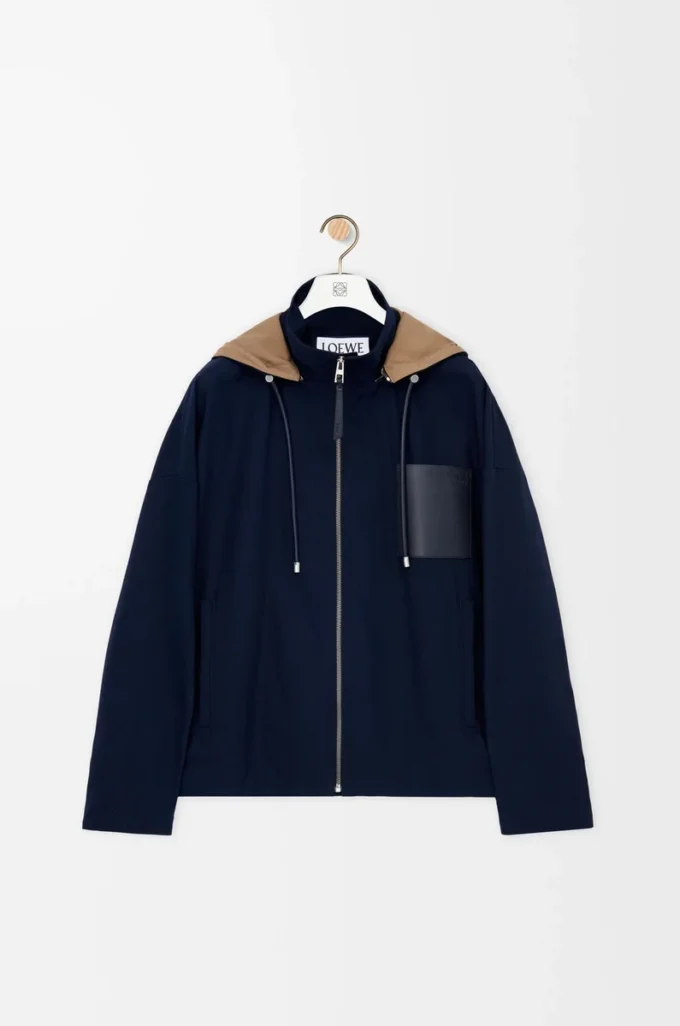 Hooded jacket in cotton Navy/Beige Hooded jacket in cotton Navy/Beige