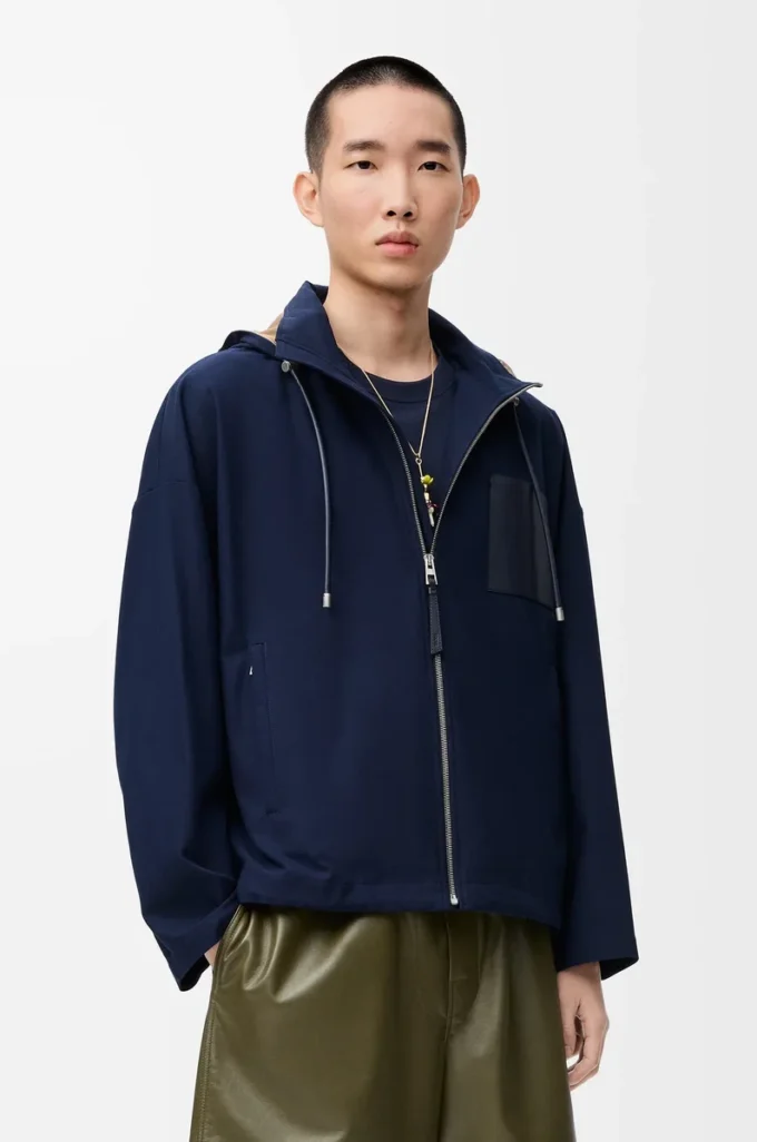 Hooded jacket in cotton Navy/Beige Hooded jacket in cotton Navy/Beige