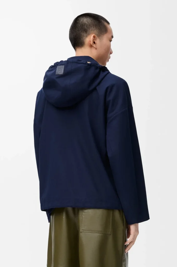 Hooded jacket in cotton Navy/Beige Hooded jacket in cotton Navy/Beige