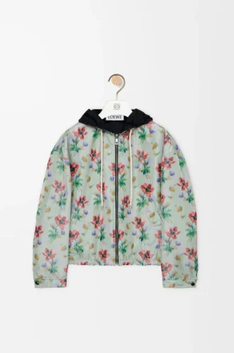 Hooded jacket in polyester and silk Green/Red