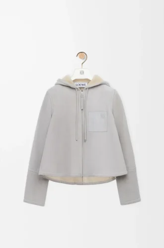 Hooded jacket in shearling Light Grey Melange