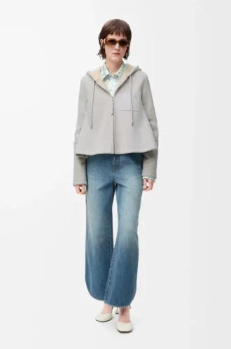 Hooded jacket in shearling Light Grey Melange