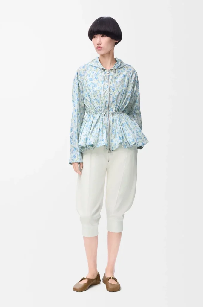 Hooded jacket in silk blend taffeta White/Blue Hooded jacket in silk blend taffeta White/Blue