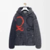 Hooded jacket in wool blend Navy/Orange