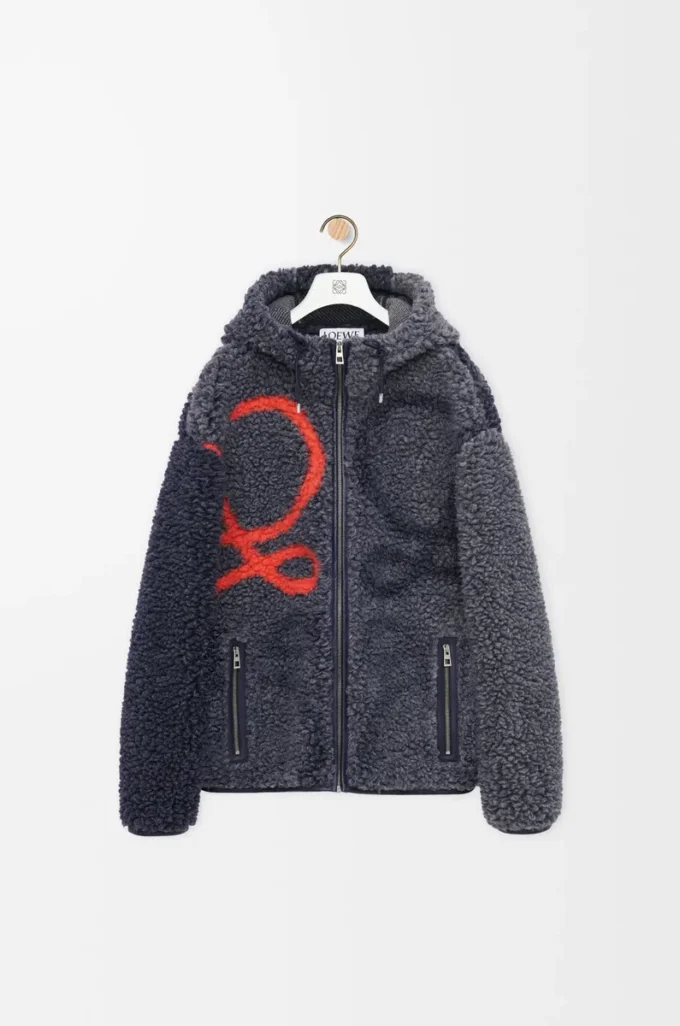 Hooded jacket in wool blend Navy/Orange