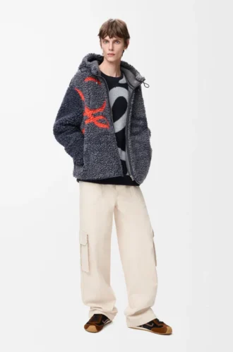 Hooded jacket in wool blend Navy/Orange Hooded jacket in wool blend Navy/Orange