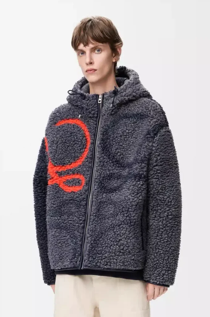 Hooded jacket in wool blend Navy/Orange