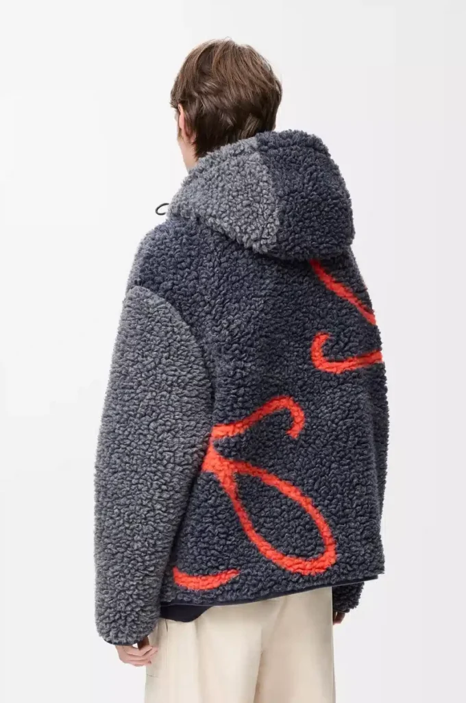 Hooded jacket in wool blend Navy/Orange