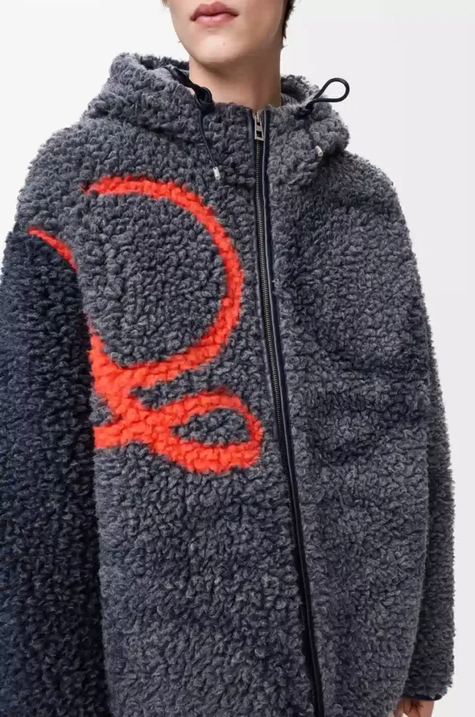 Hooded jacket in wool blend Navy/Orange