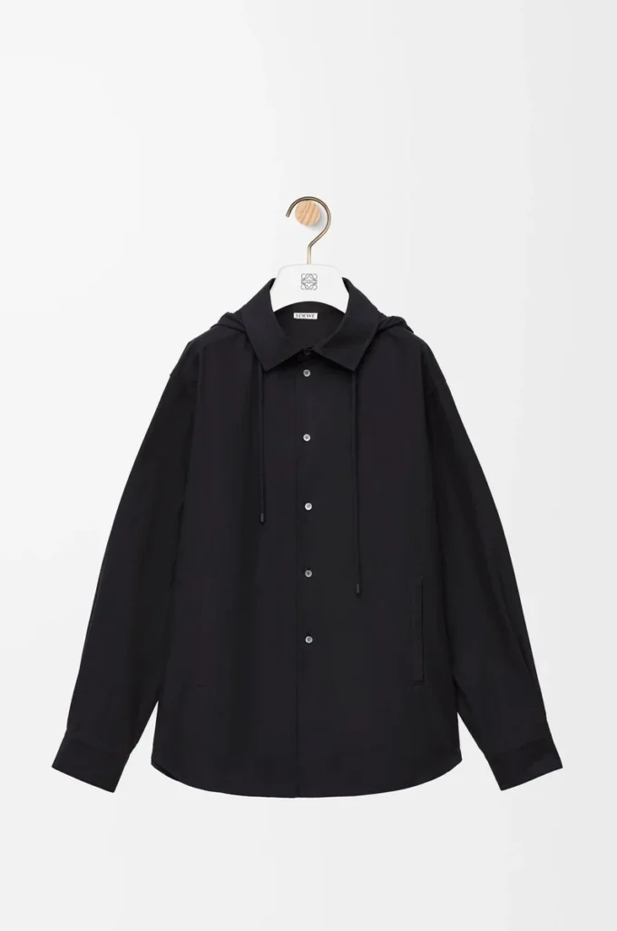 Hooded overshirt in cotton Black