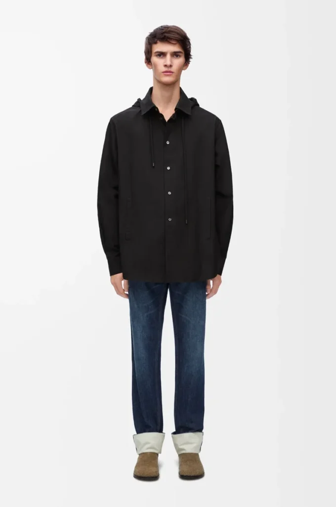 Hooded overshirt in cotton Black