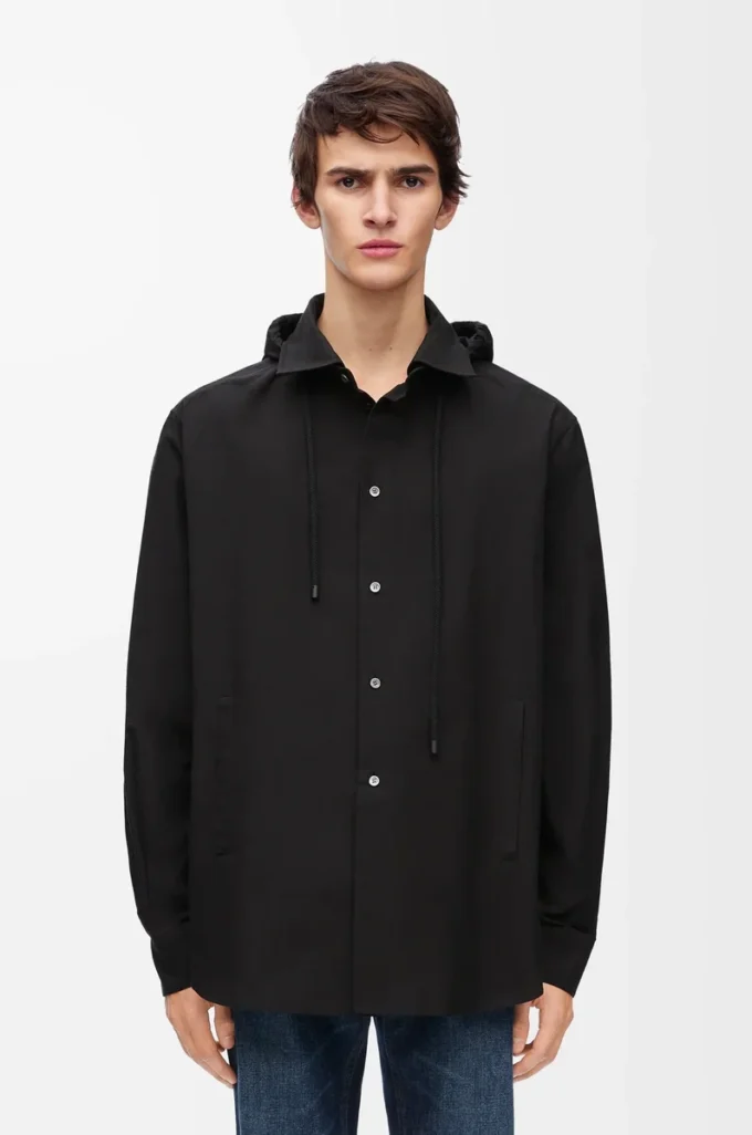 Hooded overshirt in cotton Black