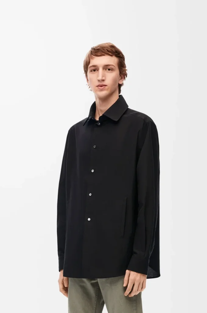 Hooded overshirt in cotton Black