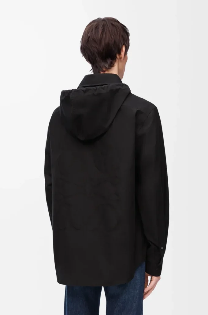 Hooded overshirt in cotton Black