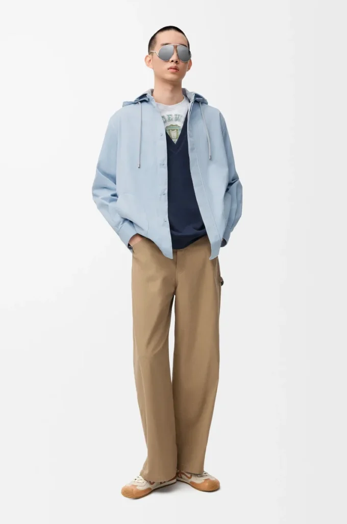 Hooded overshirt in cotton Light Blue Hooded overshirt in cotton Light Blue