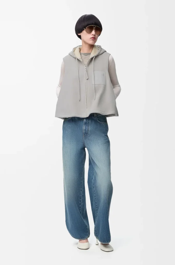 Hooded vest in shearling Light Grey Melange Hooded vest in shearling Light Grey Melange