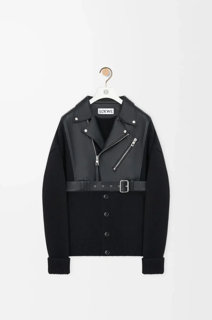 Hybrid cardigan in nappa lambskin and wool Black/Black
