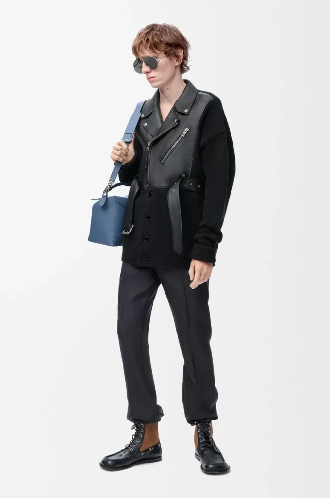 Hybrid cardigan in nappa lambskin and wool Black/Black