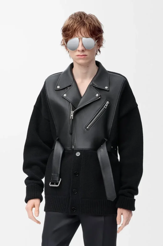 Hybrid cardigan in nappa lambskin and wool Black/Black