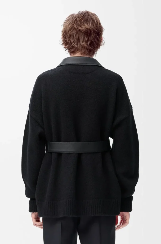 Hybrid cardigan in nappa lambskin and wool Black/Black