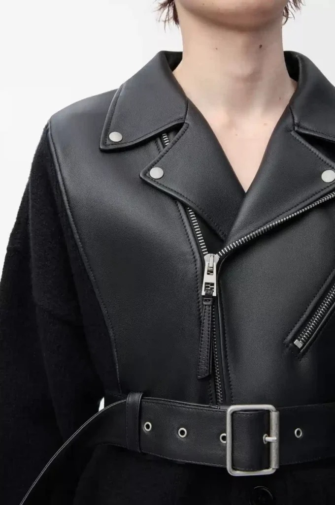 Hybrid cardigan in nappa lambskin and wool Black/Black