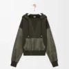 Hybrid hoodie in cotton and nappa lambskin Khaki Green