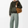 Hybrid hoodie in cotton and nappa lambskin Khaki Green